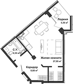 Планировка — Garden, Студия, 40 м²