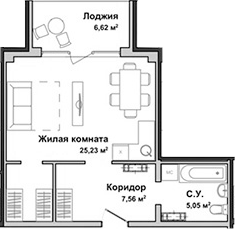 Планировка — Garden, Студия, 37 м²