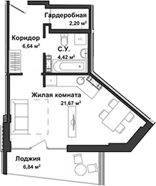 Планировка — Garden, Студия, 34 м²