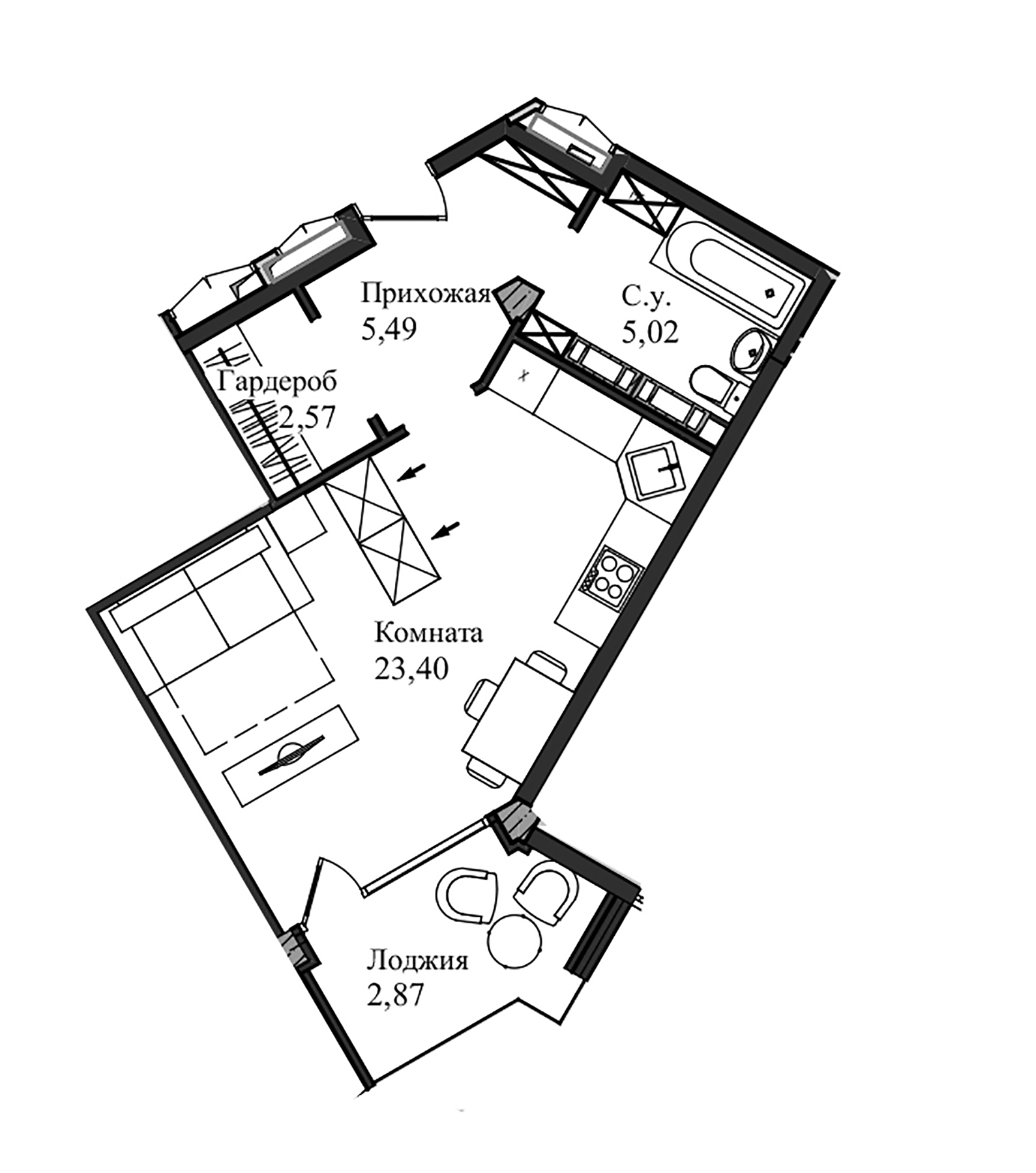 Планировка — Garden, Студия, 39 м²