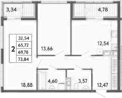 Планировка — Клубный дом Панорама Парк, 2-комн., 66 м²