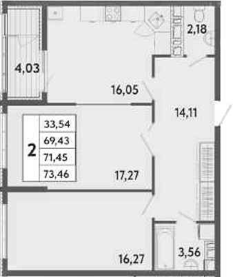 Планировка — Клубный дом Панорама Парк, 2-комн., 69 м²