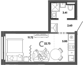 Планировка — Уральский сад, Студия, 23 м²