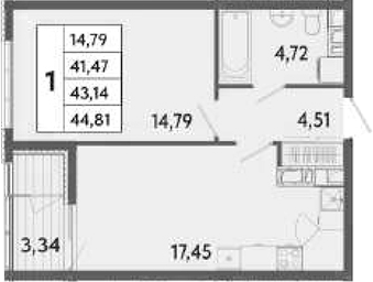 Планировка — Клубный дом Панорама Парк, 1-комн., 41 м²