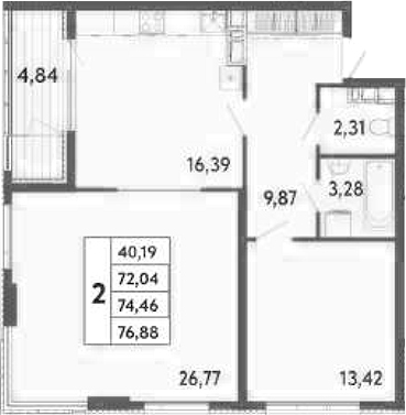 Планировка — Клубный дом Панорама Парк, 2-комн., 72 м²