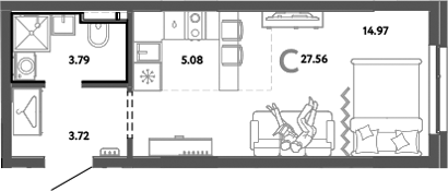 Планировка — Уральский сад, Студия, 28 м²