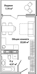 Планировка — Garden, Студия, 26 м²