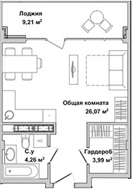Планировка — Garden, Студия, 33 м²