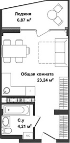 Планировка — Garden, Студия, 27 м²