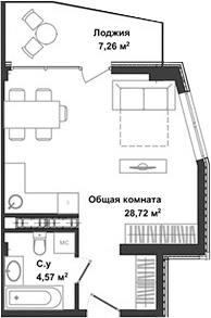 Планировка — Garden, Студия, 33 м²