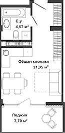 Планировка — Garden, Студия, 27 м²