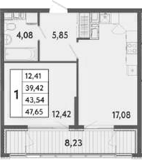 Планировка — Клубный дом Панорама Парк, 1-комн., 39 м²