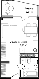 Планировка — Garden, Студия, 28 м²