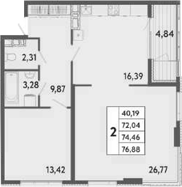 Планировка — Клубный дом Панорама Парк, 2-комн., 72 м²