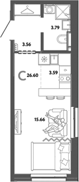 Планировка — Уральский сад, Студия, 27 м²