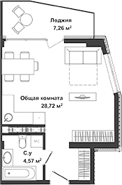 Планировка — Garden, Студия, 33 м²