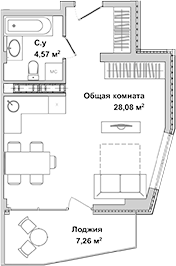 Планировка — Garden, Студия, 33 м²