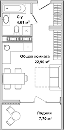 Планировка — Garden, Студия, 28 м²