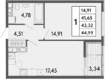 Планировка — Клубный дом Панорама Парк, 1-комн., 42 м²