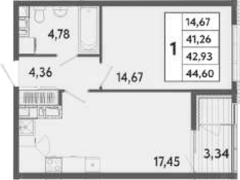 Планировка — Клубный дом Панорама Парк, 1-комн., 41 м²