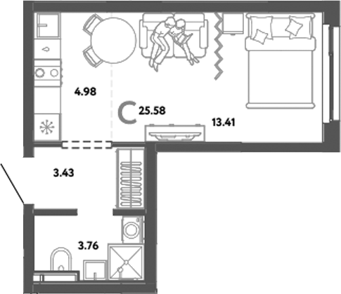 Планировка — Уральский сад, Студия, 26 м²