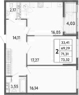 Планировка — Клубный дом Панорама Парк, 2-комн., 69 м²