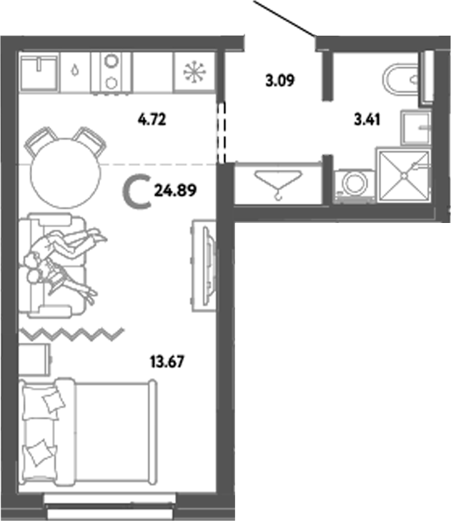 Планировка — Уральский сад, Студия, 25 м²