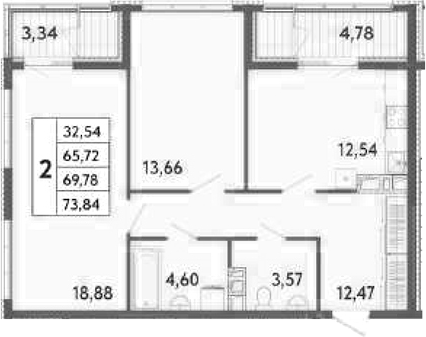 Планировка — Клубный дом Панорама Парк, 2-комн., 66 м²