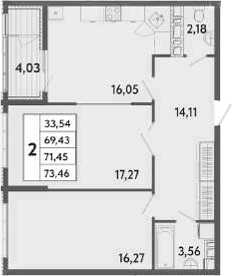 Планировка — Клубный дом Панорама Парк, 2-комн., 69 м²