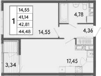 Планировка — Клубный дом Панорама Парк, 1-комн., 41 м²