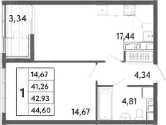 Планировка — Клубный дом Панорама Парк, 1-комн., 41 м²