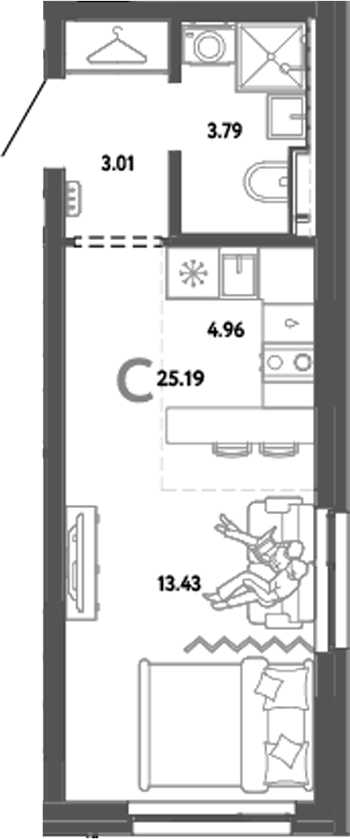 Планировка — Уральский сад, Студия, 25 м²