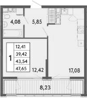Планировка — Клубный дом Панорама Парк, 1-комн., 39 м²