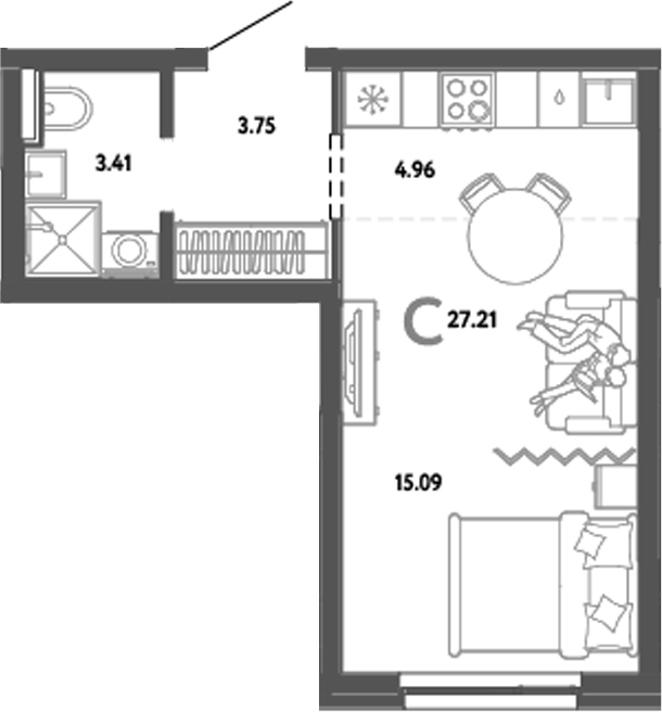 Планировка — Уральский сад, Студия, 27 м²