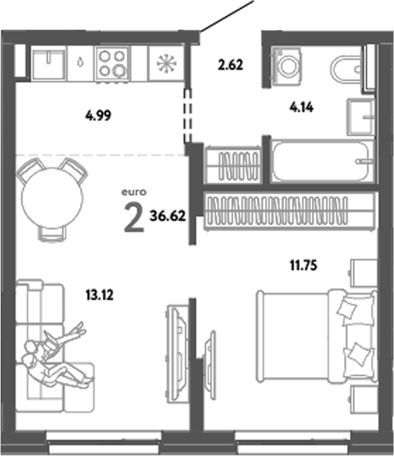 Планировка — Уральский сад, 2-комн., 37 м²