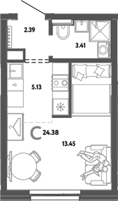 Планировка — Уральский сад, Студия, 24 м²