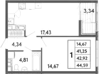 Планировка — Клубный дом Панорама Парк, 1-комн., 41 м²