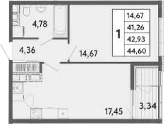 Планировка — Клубный дом Панорама Парк, 1-комн., 41 м²