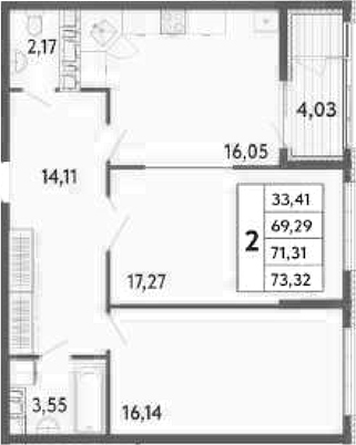 Планировка — Клубный дом Панорама Парк, 2-комн., 69 м²
