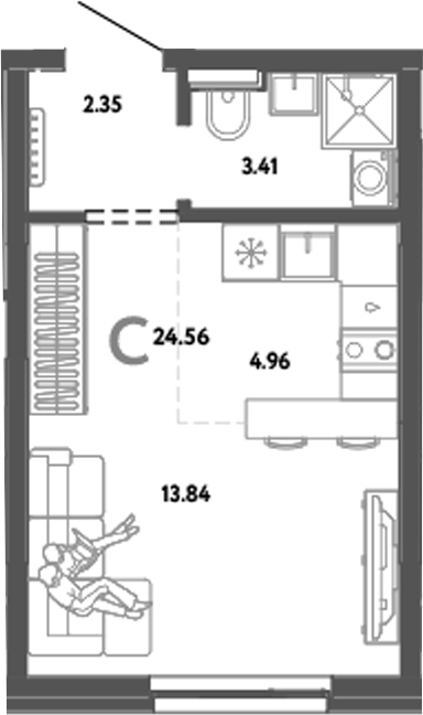 Планировка — Уральский сад, Студия, 25 м²