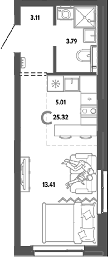 Планировка — Уральский сад, Студия, 25 м²