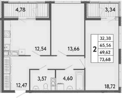 Планировка — Клубный дом Панорама Парк, 2-комн., 66 м²