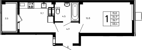 Планировка — Небо, 1-комн., 35 м²