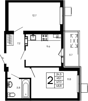 Планировка — Небо, 2-комн., 45 м²
