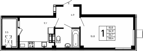 Планировка — Небо, 1-комн., 35 м²