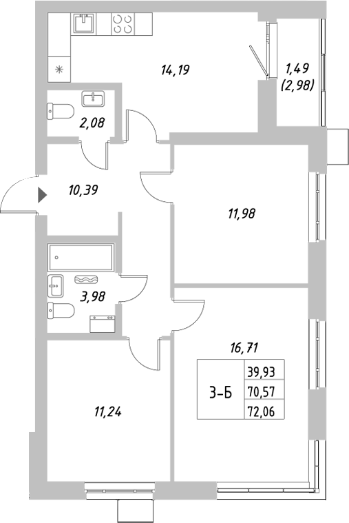Планировка — Riverside, 3-комн., 71 м²
