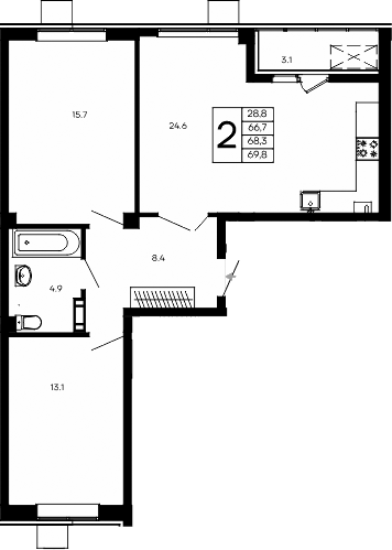 Планировка — Небо, 2-комн., 67 м²