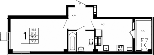 Планировка — Небо, 1-комн., 35 м²