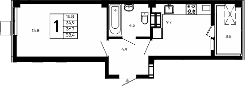 Планировка — Небо, 1-комн., 35 м²