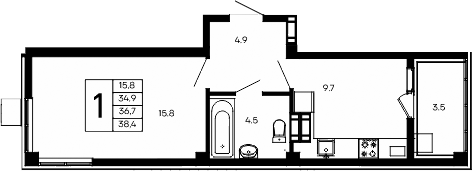 Планировка — Небо, 1-комн., 35 м²
